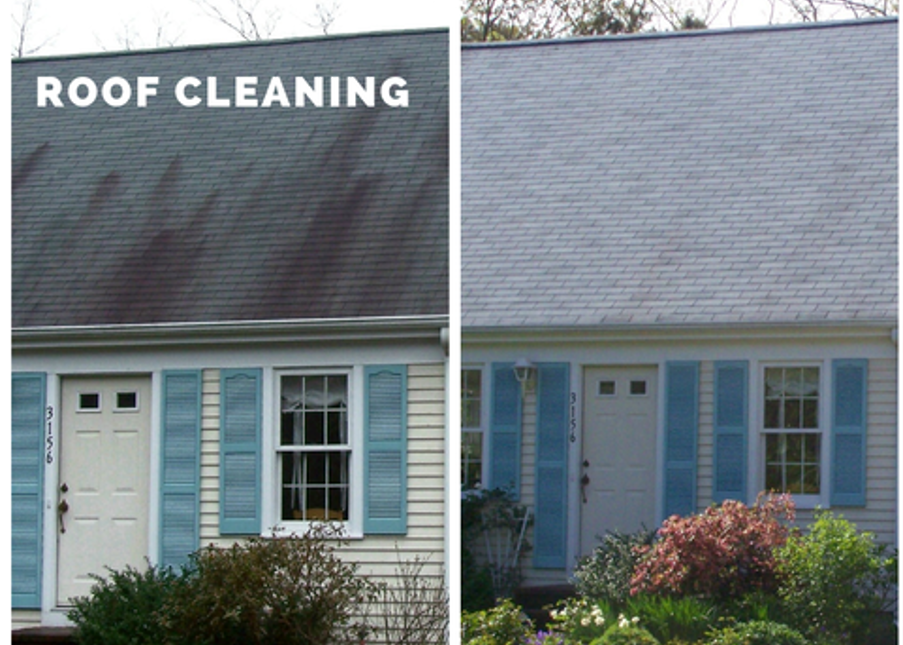 Roof cleaning — before and after comparison
